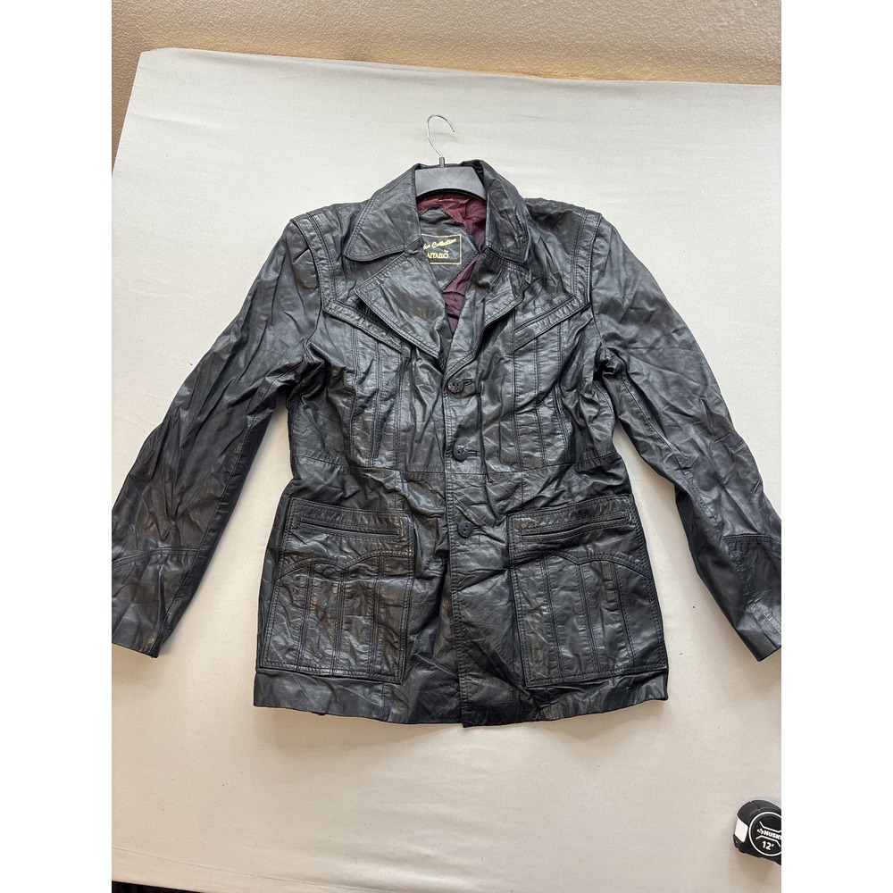 Vintage RAFFAELO Golden Collection Black Leather Jacket Coat Womens Size 40